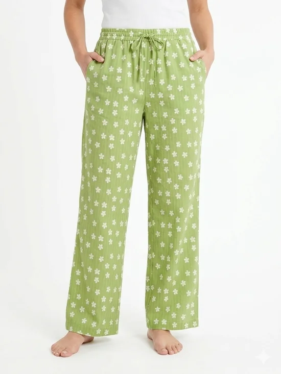 Women's Green Floral Wide-Leg Drawstring Pants - Picture 10 of 11